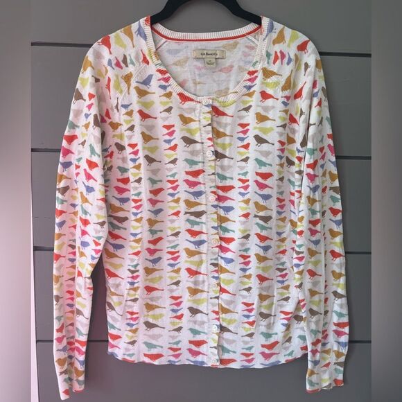 G.H. Bass Cardigan-Cotton Colorful Birds-Pearlized Buttons- Women's M - Picture 1 of 6